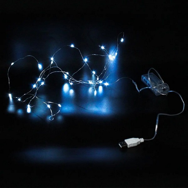 Xmas гірлянд 30 Led 3M на мідному дроті (Крапля роси) W WHITE від батарейок + USB (300) 7740 (шт.)