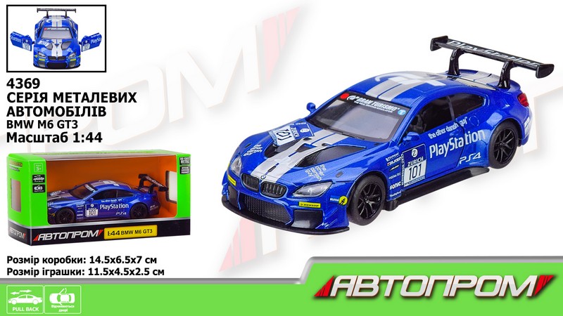 Машина мет. АВТОПРОМ арт. 4369 (96шт/2) 1:44 BMW M6 GT3,1 колір,відкр. двері,короб. 14,5*6,5*7см (шт.)