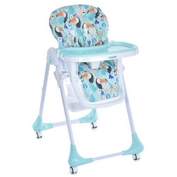 Стільчик M 3233 Toucan Mint (1шт) для годування, 5точ.ремені, столик вид. 4колеса, м'ятний (шт.)