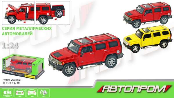 Машина метал 68240A (12шт/2) "АВТОПРОМ", 1:24 Hummer H3, 2 кольори, бат, світло, зв, відкр.двері, ка (шт.)