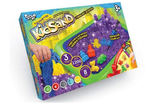 Набір креативної творчості "Кінетичний пісок "KidSand" 1200г+пісочниця укр. (6) KS-02-02U (шт.)