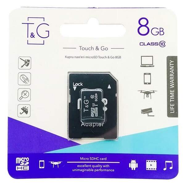 карта пам'яті T&G micro SD8Gb class10  з адаптером (шт.)