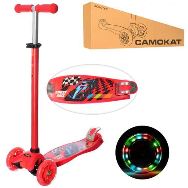 Самокат JR 3-055-R (1шт) MAXI,алюм+ст,кол3штПУ,2пер118мм,задн80мм,світло,малюнок,кольорове кермо63/8 (шт.)