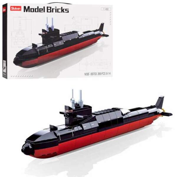 Конструктор SLUBAN M38-B0703 (16шт) підводний човен, 1:450, 35см, 269дет, в кор-ці, 38-24-7см (шт.)