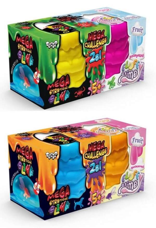 В'язка маса "2 в 1 "Mega Stretch Slime" та "Fluffy Slime" укр (6) FLS-03-01U (шт.)