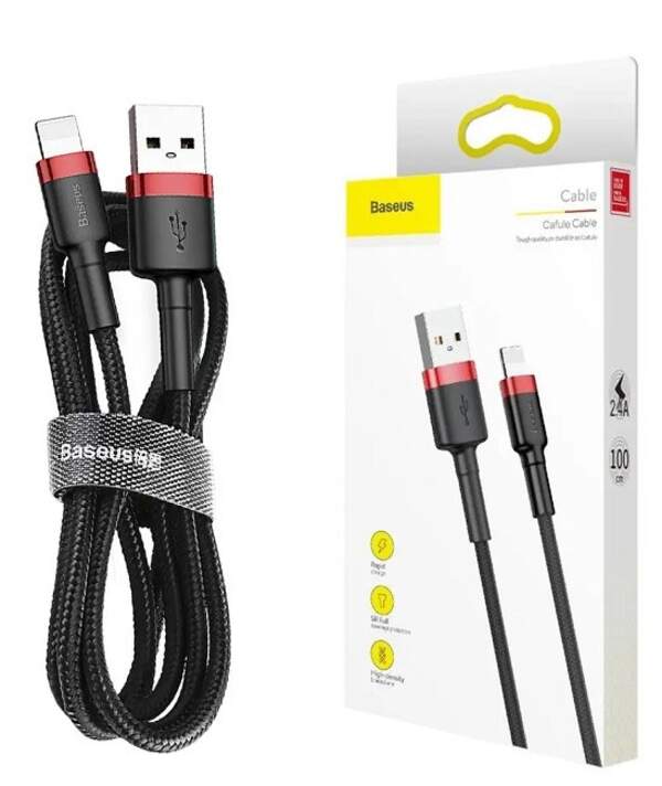 Кабель Baseus Cafule Cable Lightning – USB 1м 2A Red/Black (CALKLF-B19) (шт.)