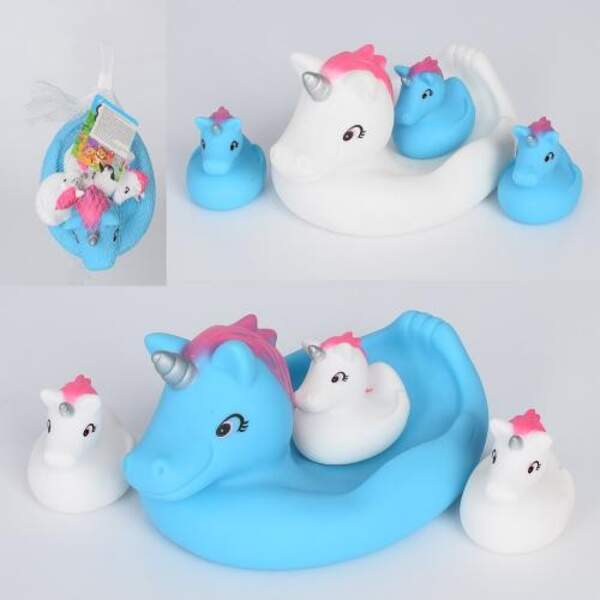 Игрушка для купания 378 (72шт) единорог 4шт(1шт-17см, 3шт-5,5см), 2цвета, в сетке, 18-10-12см (шт.)