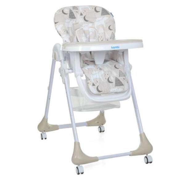 Стільчик M 3233 Mommy Bear Beige (1шт) для годування, 5точ.ремені, столик вид. 4колеса,мама ведмідь, (шт.)
