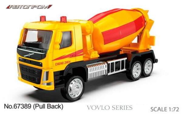 Машина метал АВТОПРОМ арт. 67389 (96шт/2) 1:72 Volvo Cement Mixer, рухомі елементи, в кор.13,5*7*5см (шт.)