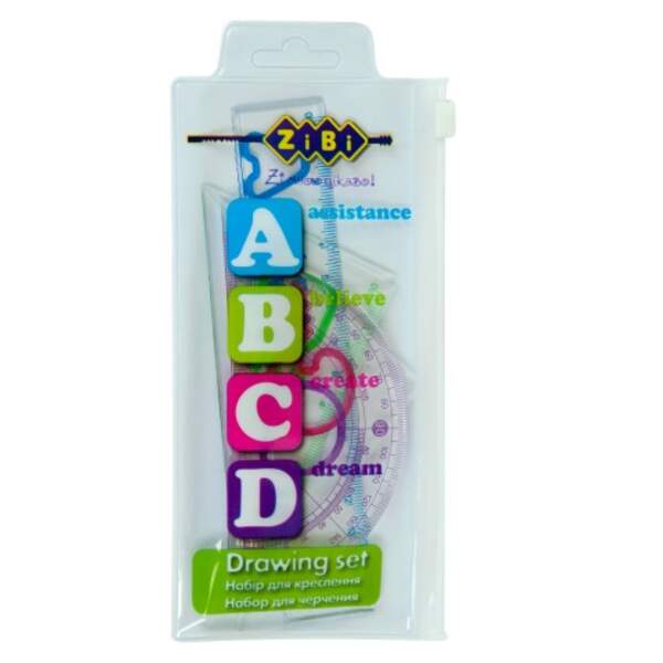 Комплект "ABCD": Лінійка 15см, 2 косинця, транспортир, прозорий ZB.5684 (шт.)