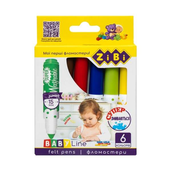 Фломастери, 6 кол., SUPERWASHABLE, SUPER JUMBO, BABY Line ZB.2816 1/24/144 (шт.)