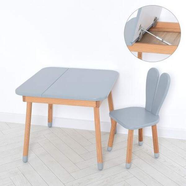 Стіл 04-025GREY-DESK (1шт) зі стільчиком, ящик, зайчик, сірий (шт.)