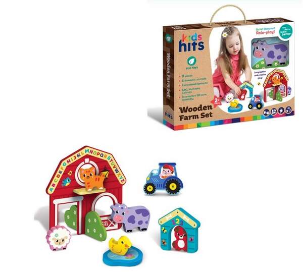 Дерев'яна іграшка Kids hits арт. KH20/008 (9шт) набір блоків Ферма, 11 дет. кор. 34х25, 5х3, 3 см (шт.)