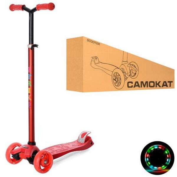 Самокат JR 3-060-22-R (1шт) MAXI,алюм.+плас.,3кол.ПУ-світ.,пер.120мм,кермо 83-92см.,підніжка30-13см. (шт.)