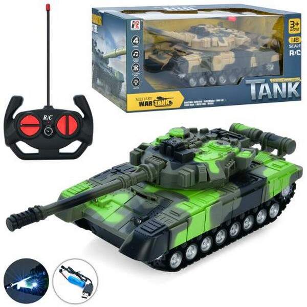 Танк 6646 (18шт) Р/К, 28см, 1:18, світло, 2 кольори, на акум., USB-зарядне, в кор-ці, 29-13-13см (шт.)