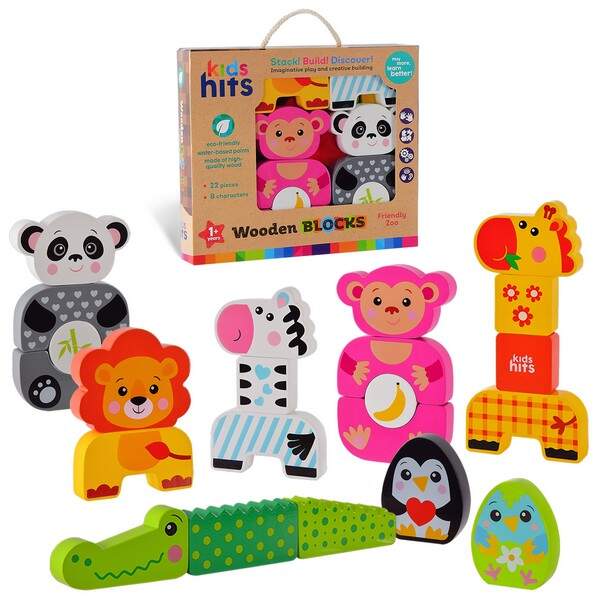Дерев'яна іграшка Kids hits арт. KH20/001 (9шт) набір кубиків 22 деталі, 8 персонажів  кор. 24,7*28, (шт.)