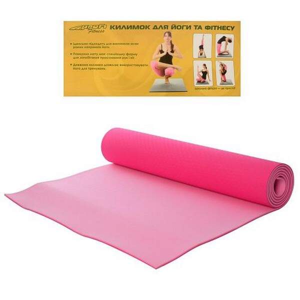 Йогамат MS 0613-1-PP (12шт) TPE,розмір183-61см,товщ6мм,двоколірн(рожевий),кул,61-13см (шт.)