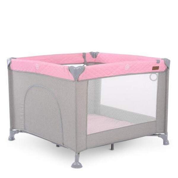 Манеж ME 1097 CASTLE Pink Gray (1шт) квадратний дитячий, вхід-змійка, кишеня, кільце 2шт, льон, роже (шт.)