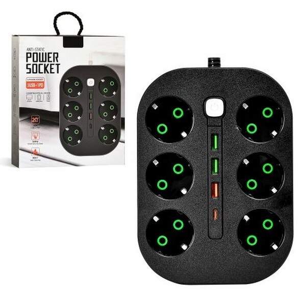 Подовжувач 3м (6р 3USB 1PD з вимк) 21.8*18.3*5см R95594 (60шт) (шт.)