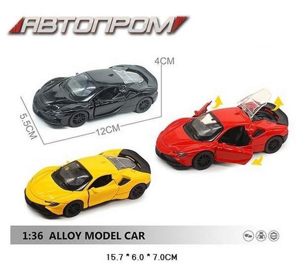 Машина мет. АВТОПРОМ  арт. AP7526 (48шт) 1:36, 3 кольори,відкр.двері,багажник,у коробці 15,7*6*7см (шт.)