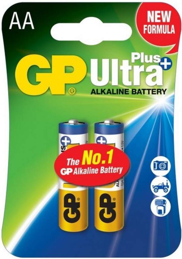Батарейка GP Ultra Plus Alkaline 1,5V (LR6) лужна 15AUP21-SB2 блістер 2 шт в упаковці (шт.)