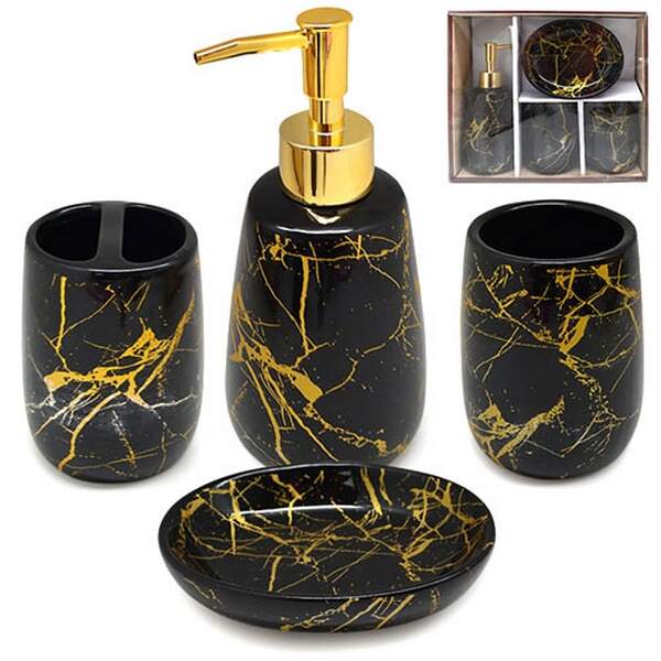Набір для ванної "Black marble" 4пр/наб (18*7.5/10.5*7.5/10.5*7.5/11*13.5*3см) TD00610 (шт.)