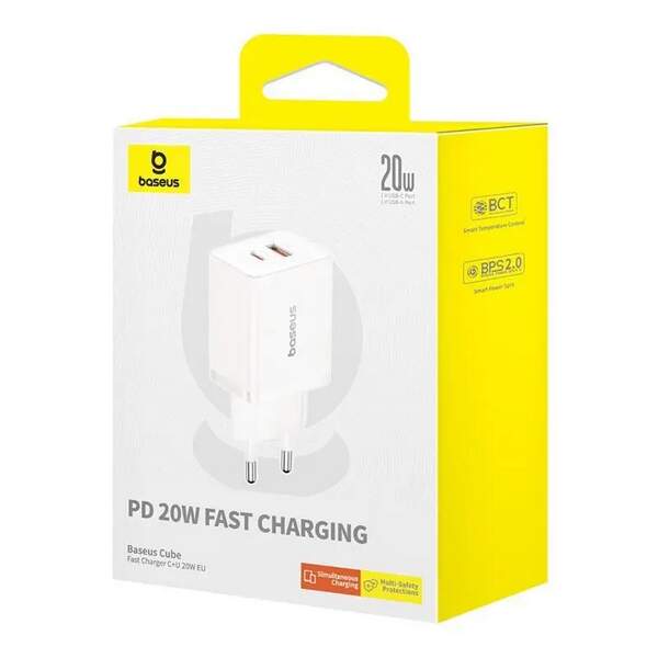 МЗП Baseus Cube Fast Charger (Type-C+USB) 20W Білий P10111403213-00 (шт.)