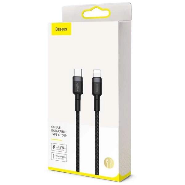 Кабель Baseus Cafule Type-C для Lightning PD 18W 1M Чорний/Червоний (CATLKLF-91) (шт.)