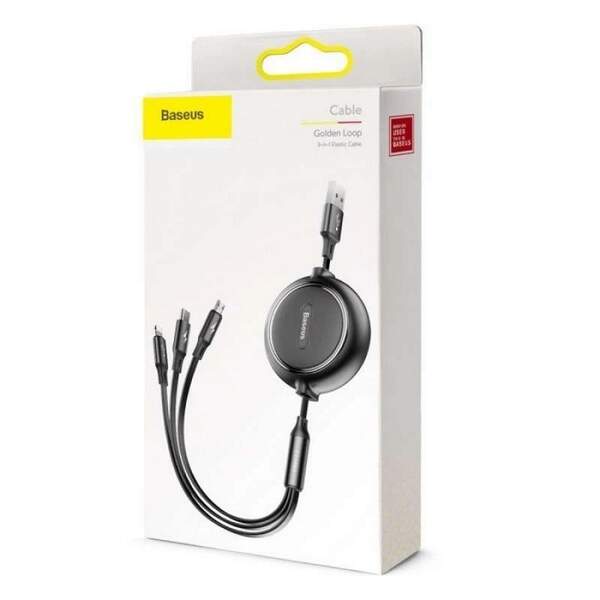 Кабель Baseus Bright Mirror 2 Series Retractable 3-in-1USB to M+L+C 3.5A 1.1m Black  (CAMJ010001) (шт.)