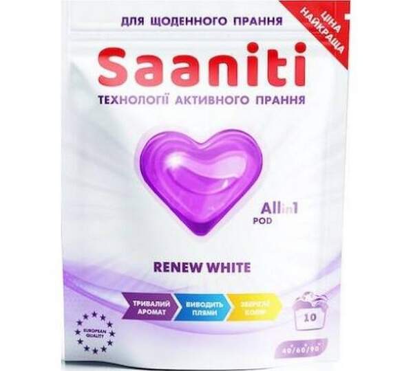 800303 Капсули для прання Saaniti однокомпонентні "RENEW WHITE" (шт.)
