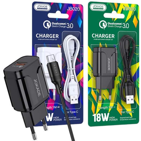 МЗП JOKADE JB020 QC3.0 + кабель Type-C black (шт.)