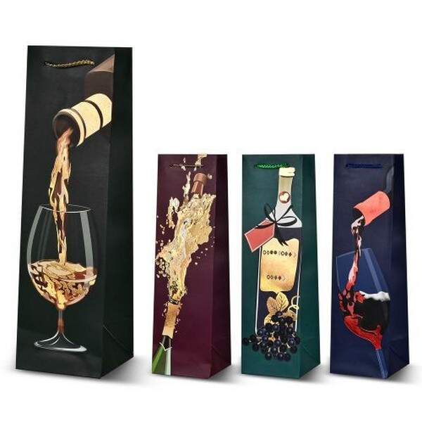 Пакет подарунковий паперовий під пляшку "Wine" 11*11*38см R95548 (720шт) (шт.)