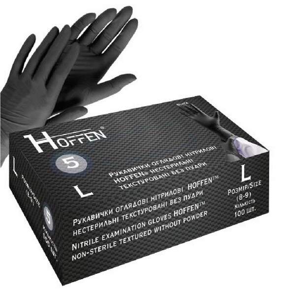 Рукавички нітрилові L Hoffen 5.0г нестерильні текстуровані б/п 50пар/уп HFN-13501L(13504)(10уп) (шт.)