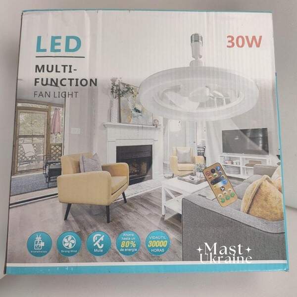 Вентилятор-люстра LED в патрон з поворотним шарніром та пультом 25*12см R100101 (30шт) (шт.)